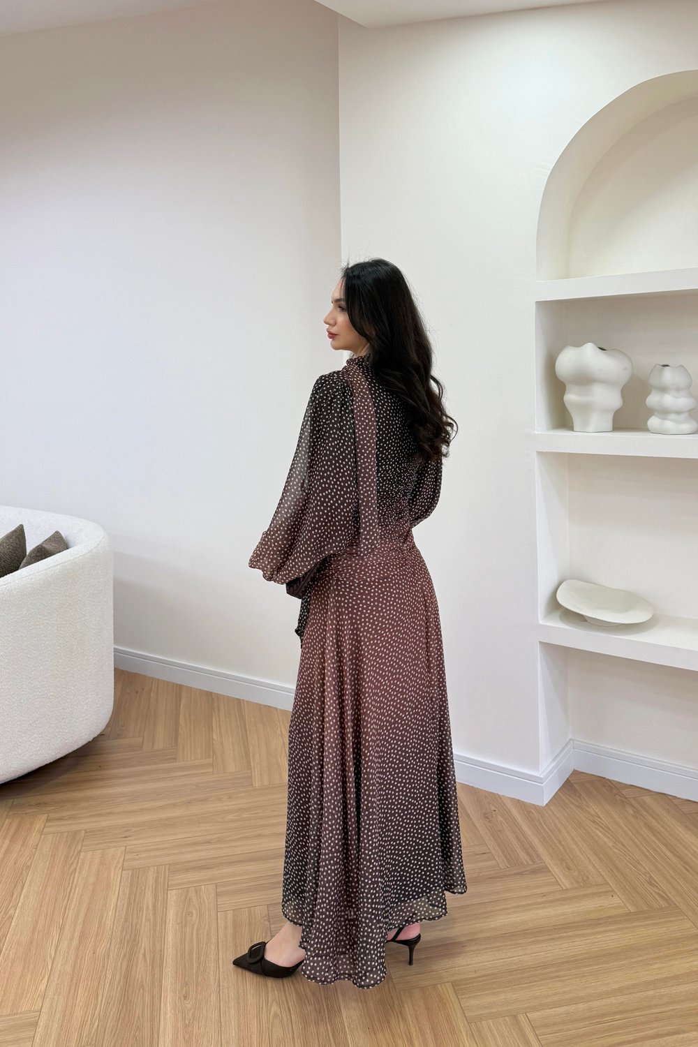 AMOURE DRAPE DETAYLI ELBİSE - KAHVERENGİ