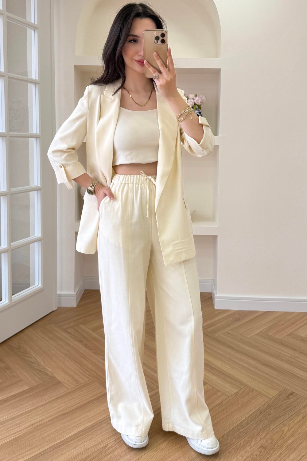 BELİ LASTİKLİ KETEN PANTOLON - SARI