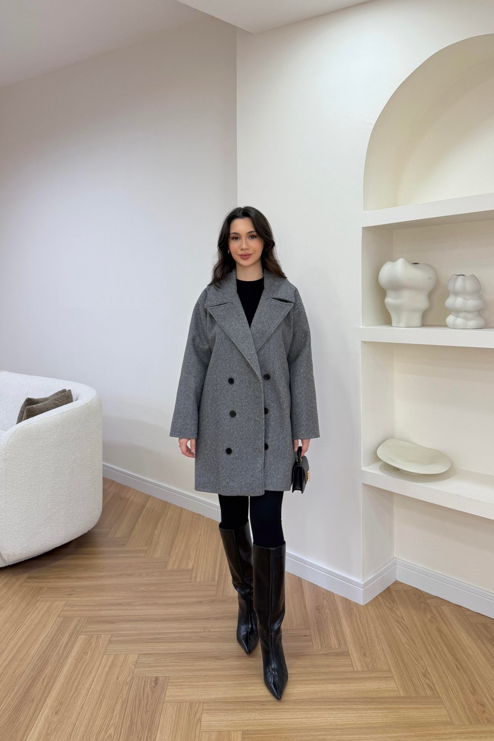 EVA KISA KABAN - GRİ