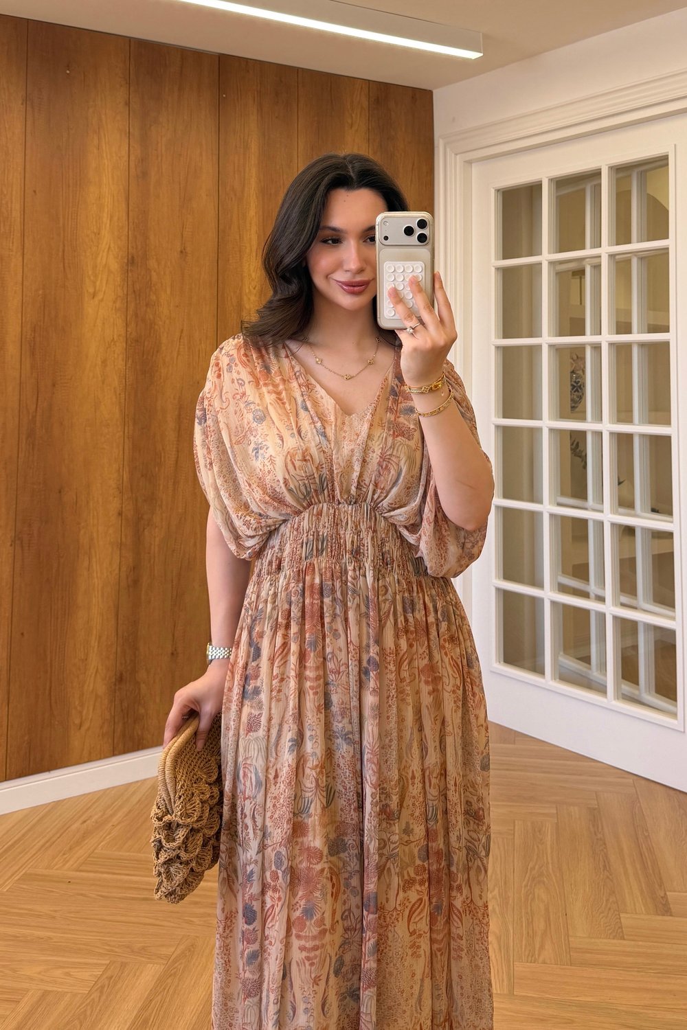 GLAM DESENLİ ŞİFON ELBİSE 