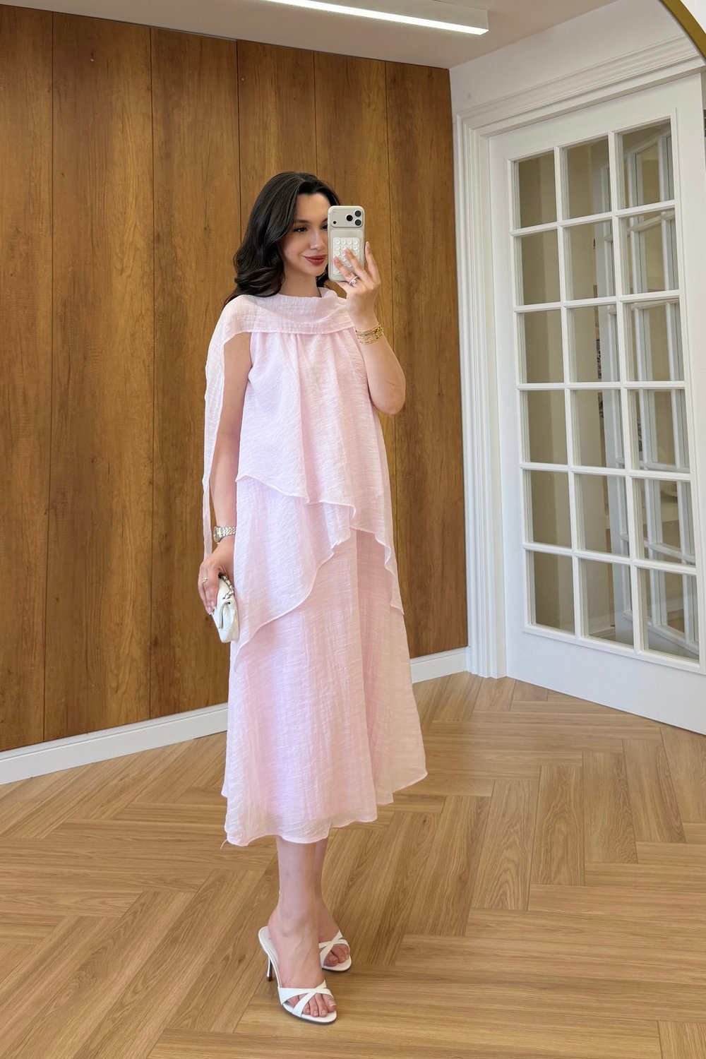 LAURA ŞAL YAKALI ELBİSE - PEMBE
