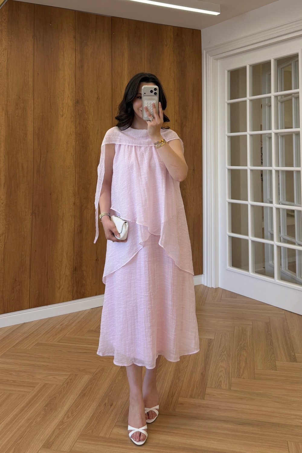 LAURA ŞAL YAKALI ELBİSE - PEMBE