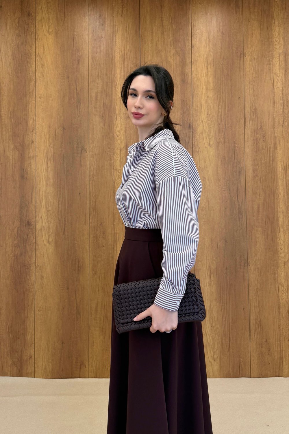 NUA ÇİZGİLİ GÖMLEK - BORDO