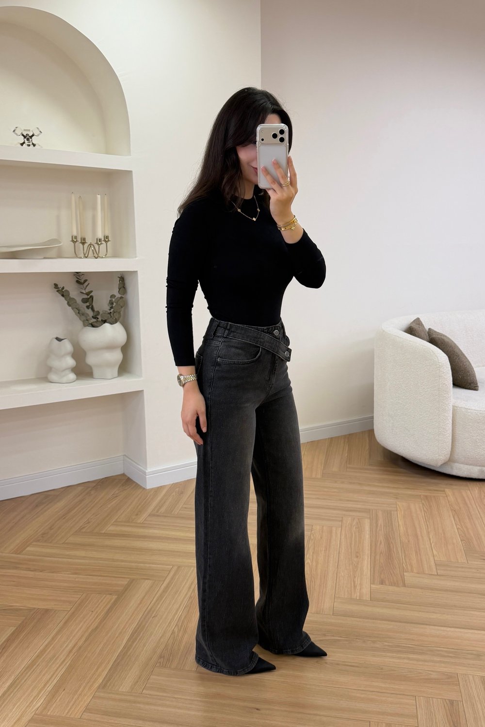 ÖN ÇAPRAZ WİDE LEG PANTOLON - FÜME