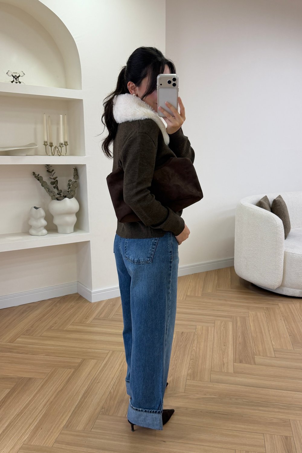 PAÇASI KATLAMALI WIDE LEG JEAN - MAVİ