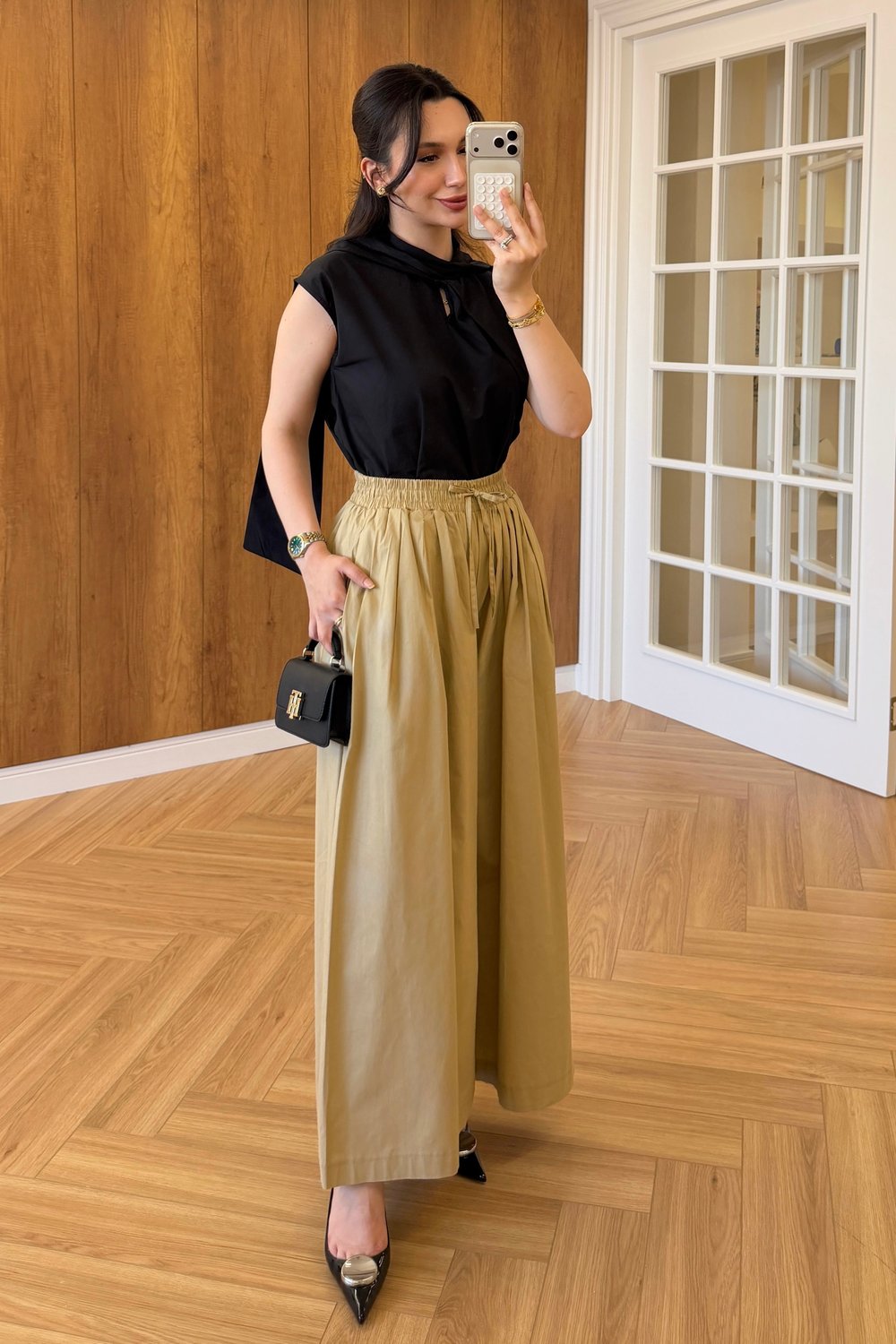 PİLELİ POPLİN PANTOLON - CAMEL