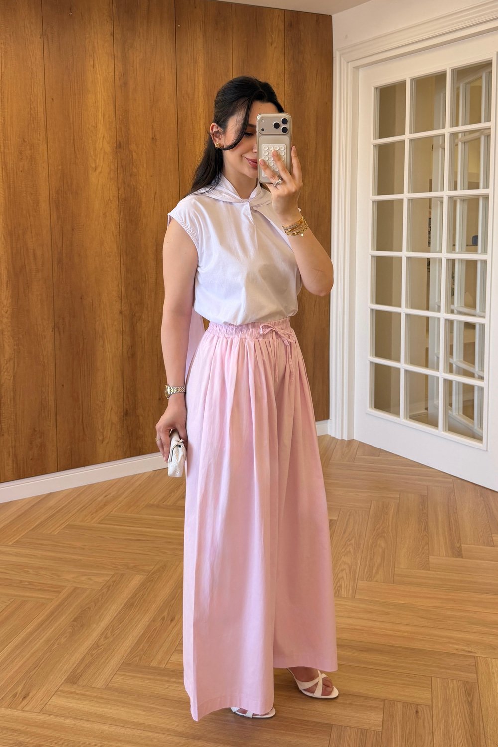 PİLELİ POPLİN PANTOLON - PEMBE