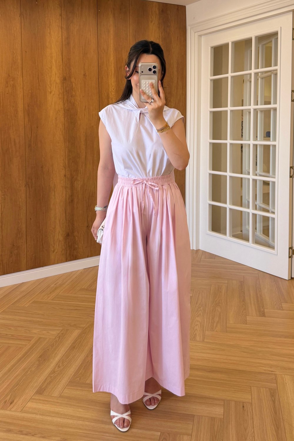 PİLELİ POPLİN PANTOLON - PEMBE