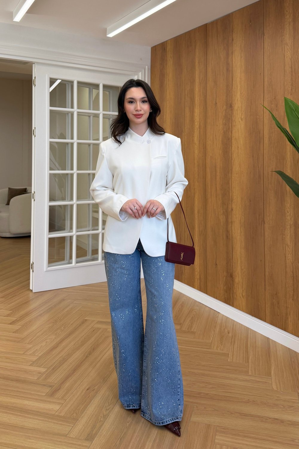 TEK DÜĞMELİ BLAZER CEKET - BEYAZ