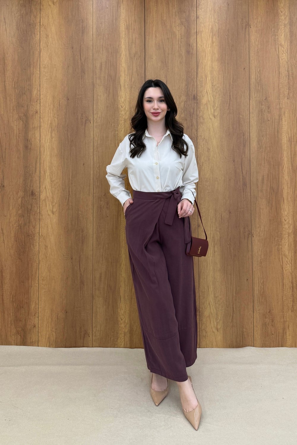 YANDAN BAĞLAMALI PANTOLON - BORDO