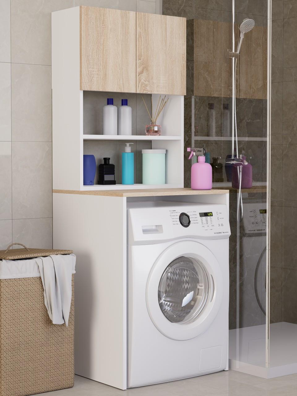 %100MDF Çamaşır ve Kurutma Makinesi Dolabı, 3 Raflı Kapaklı Çamaşır Makinesi Üstü Dolabı