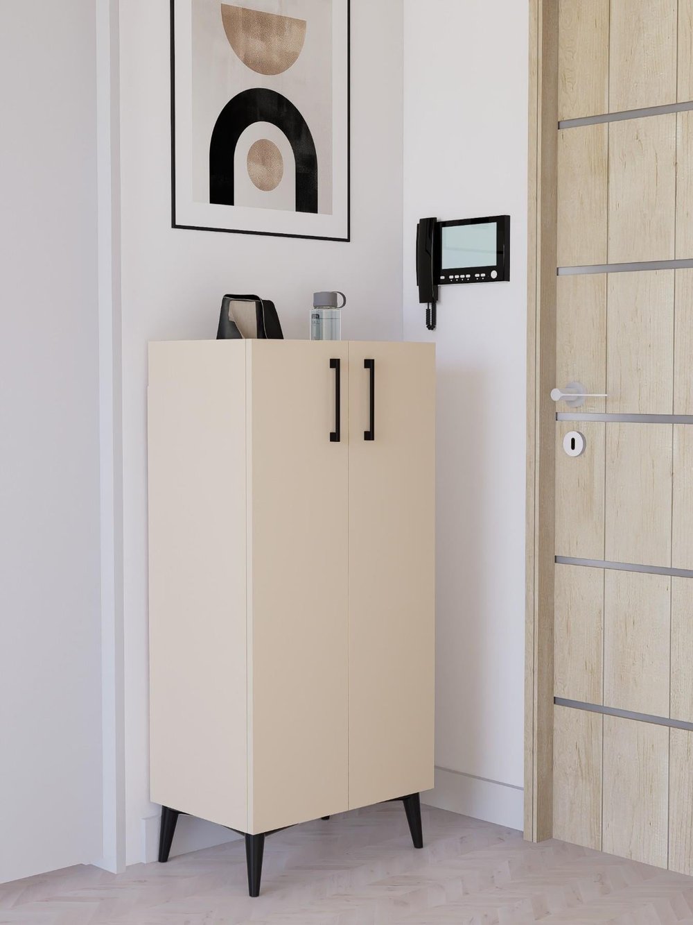 4 Raflı Kapaklı Ahşap Ayakkabılık | Modern Dresuar | Kiler Dolabı, Çok Amaçlı Dolap, Vizon, %100 MDF (AYK02)