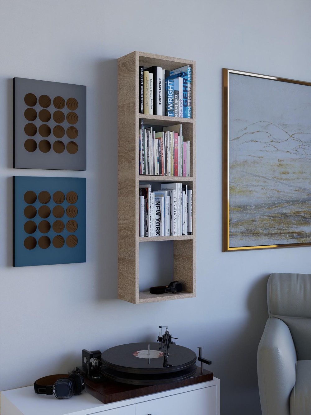 Raflı Dekoratif Kitaplık, Geniş Kitaplık, Ofis Kitaplığı, Duvar Rafı %100MDF 104x31cm