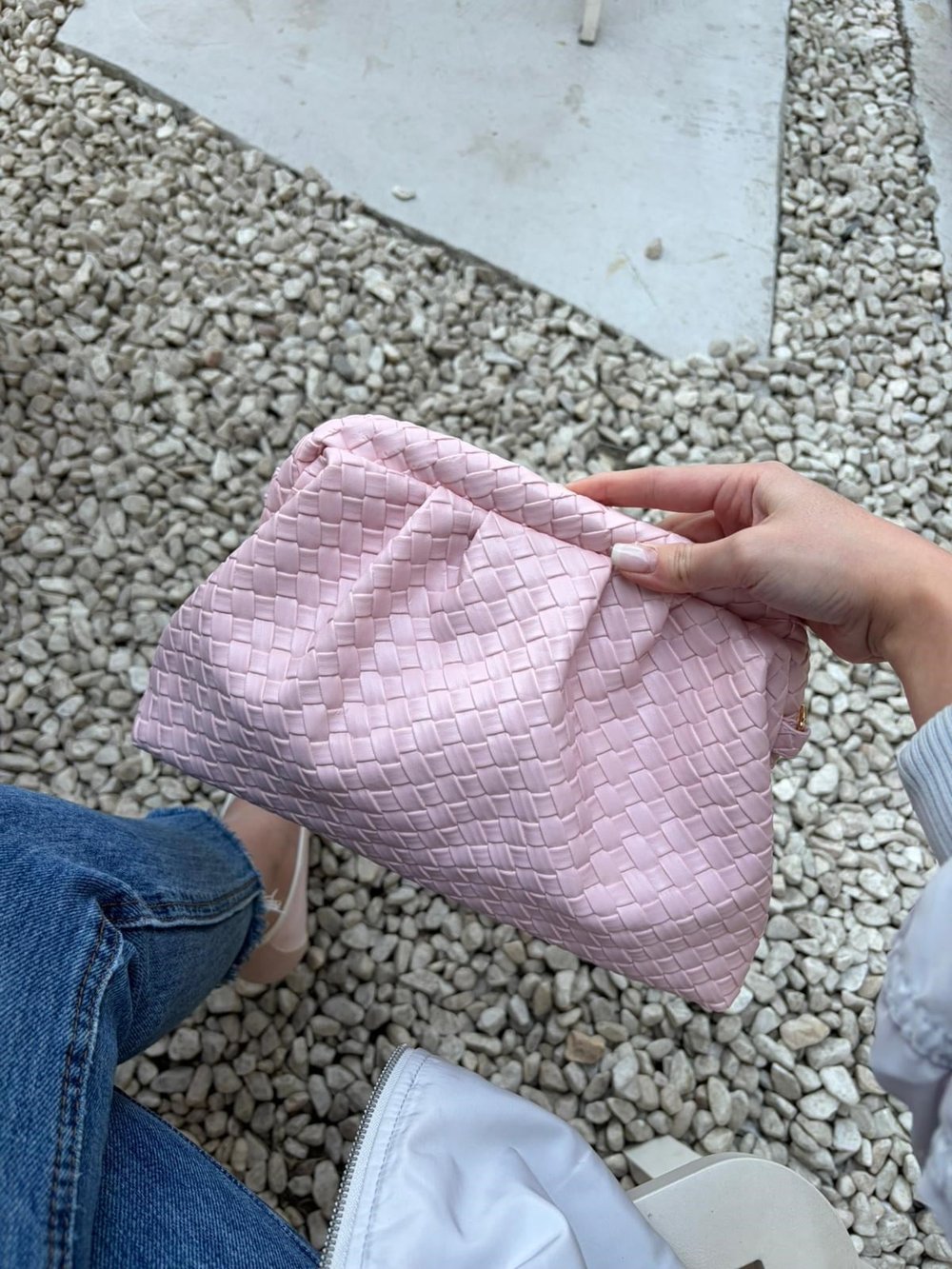 Glow Örgü Detaylı Çapraz Çanta Pudra