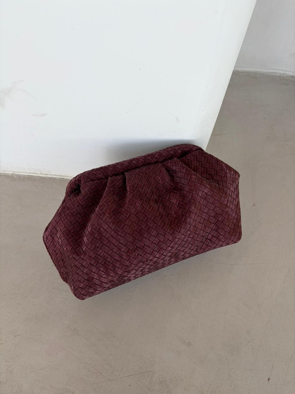 Glow Süet Örgü Detaylı Çapraz Çanta Bordo