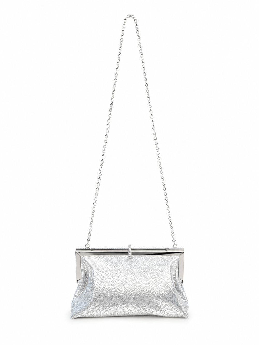 Roselle Desenli Simli Clutch Abiye Çanta Gümüş