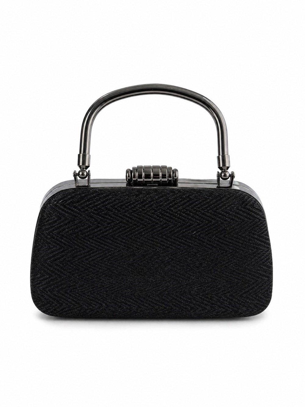Sleek Zikzak Desenli Simli Clutch Abiye Çanta Siyah