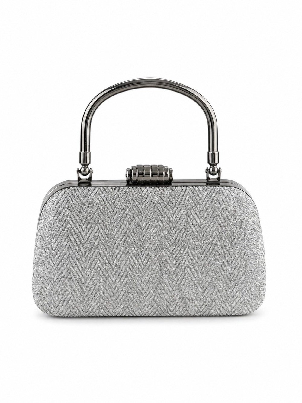 Sleek Zikzak Desenli Simli Clutch Abiye Çanta Gri