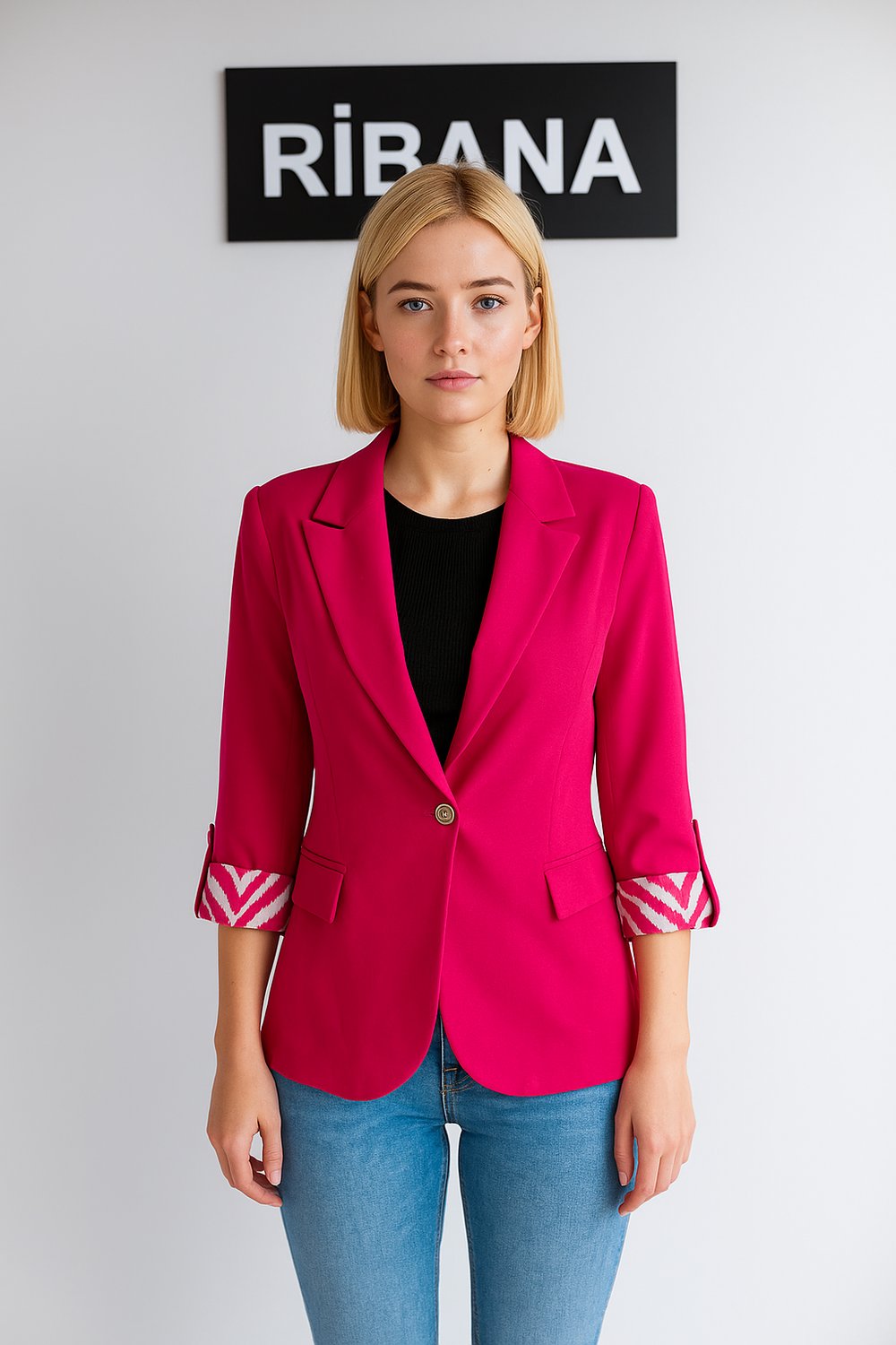 Kadın Astarlı Kol Detaylı Düğmeli Büyük ve Normal Beden Blazer Ceket -C409