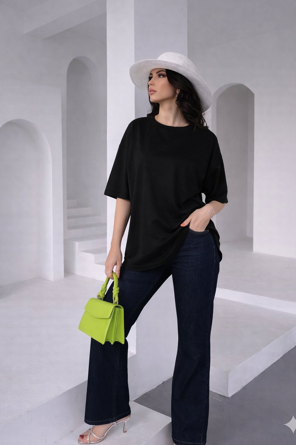 Kadın Bisiklet Yaka Basic Kısa Kollu Regular Rahat Kesim T-Shirt 6644