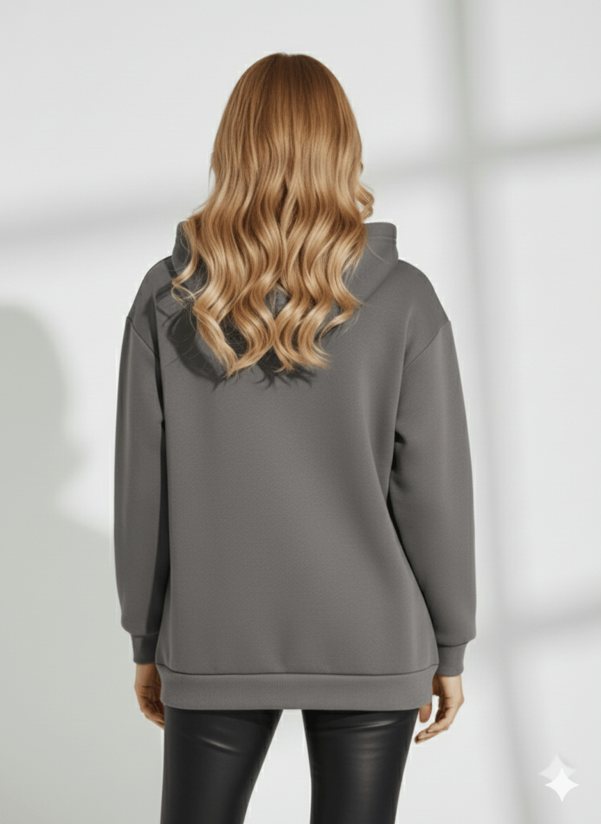 Kadın Kapüşonlu Yumuşak Dokulu Cep Detaylı Fularlı Uzun Kollu Sweatshirt