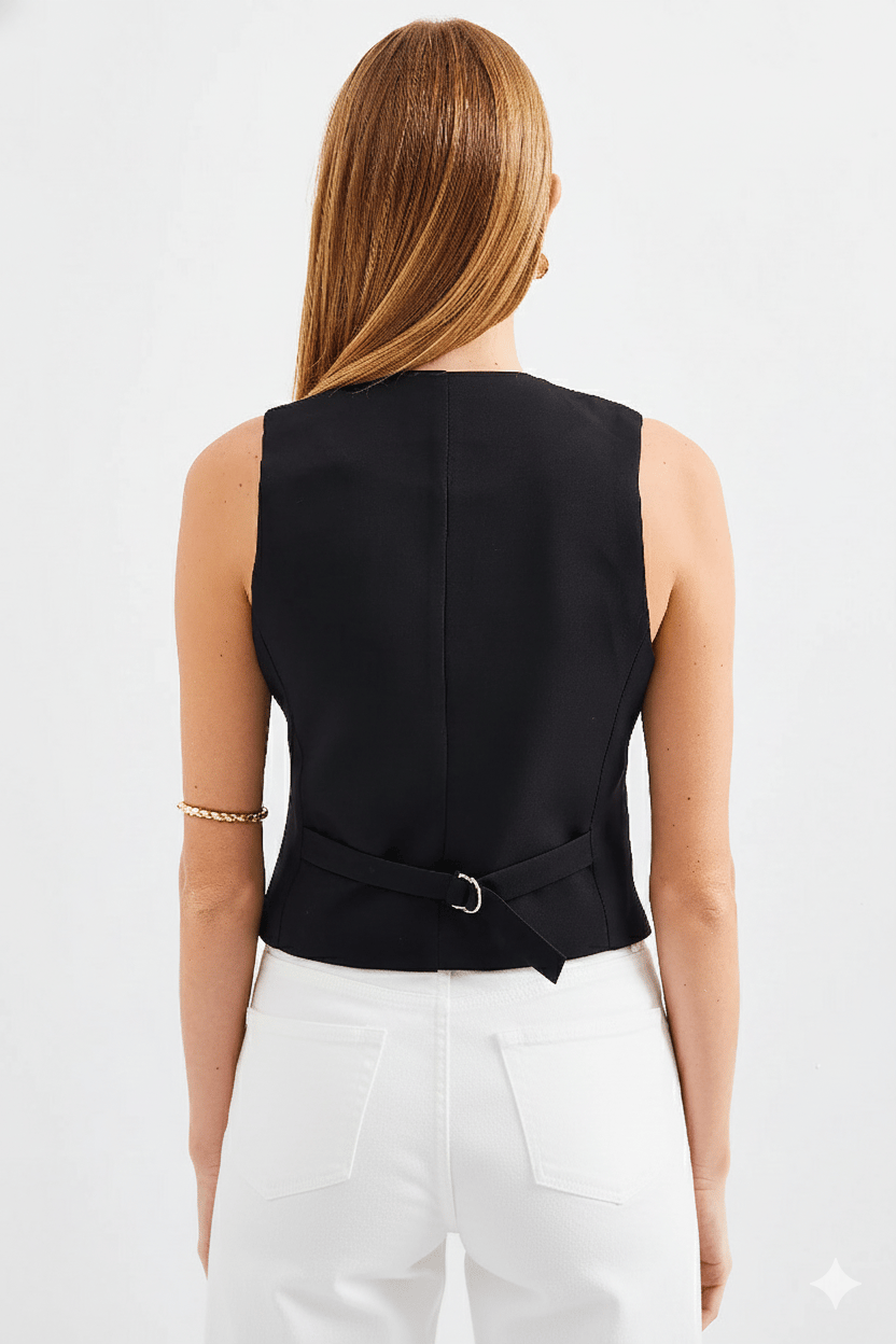 Kadın Kruvaze Kesim Slim Fit V Yaka Düğme Detaylı Yelek