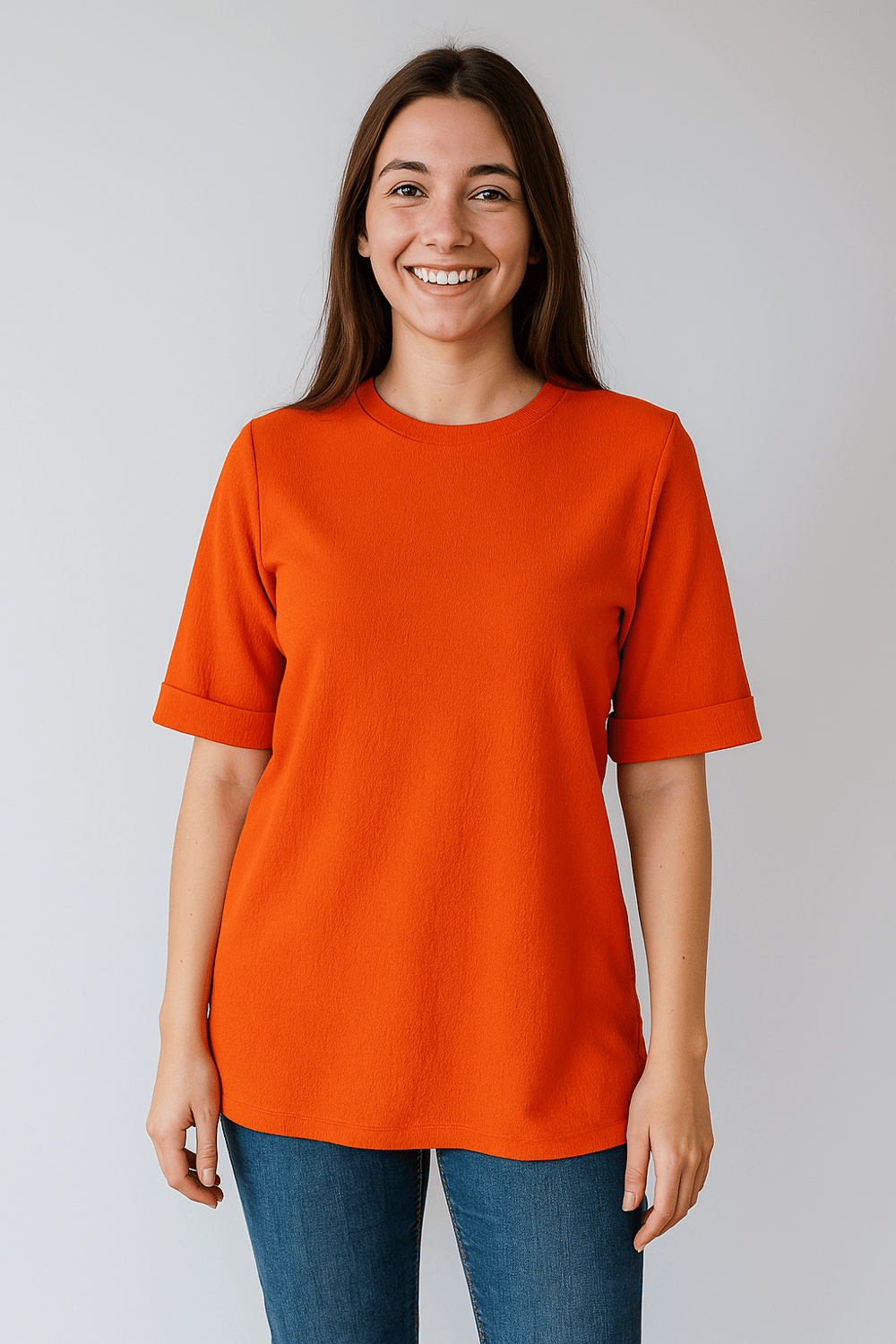 Kadın Oversize kalıp Bürümcük Kumaş Duble Kol Yandan Yırtmaçlı T-shirt Bluz - T954