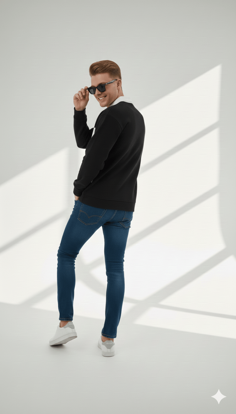 Unısex Gömlek Yaka Üç İplikli Düğmeli Yumuşak Dokulu Çift Renk Sweatshirt