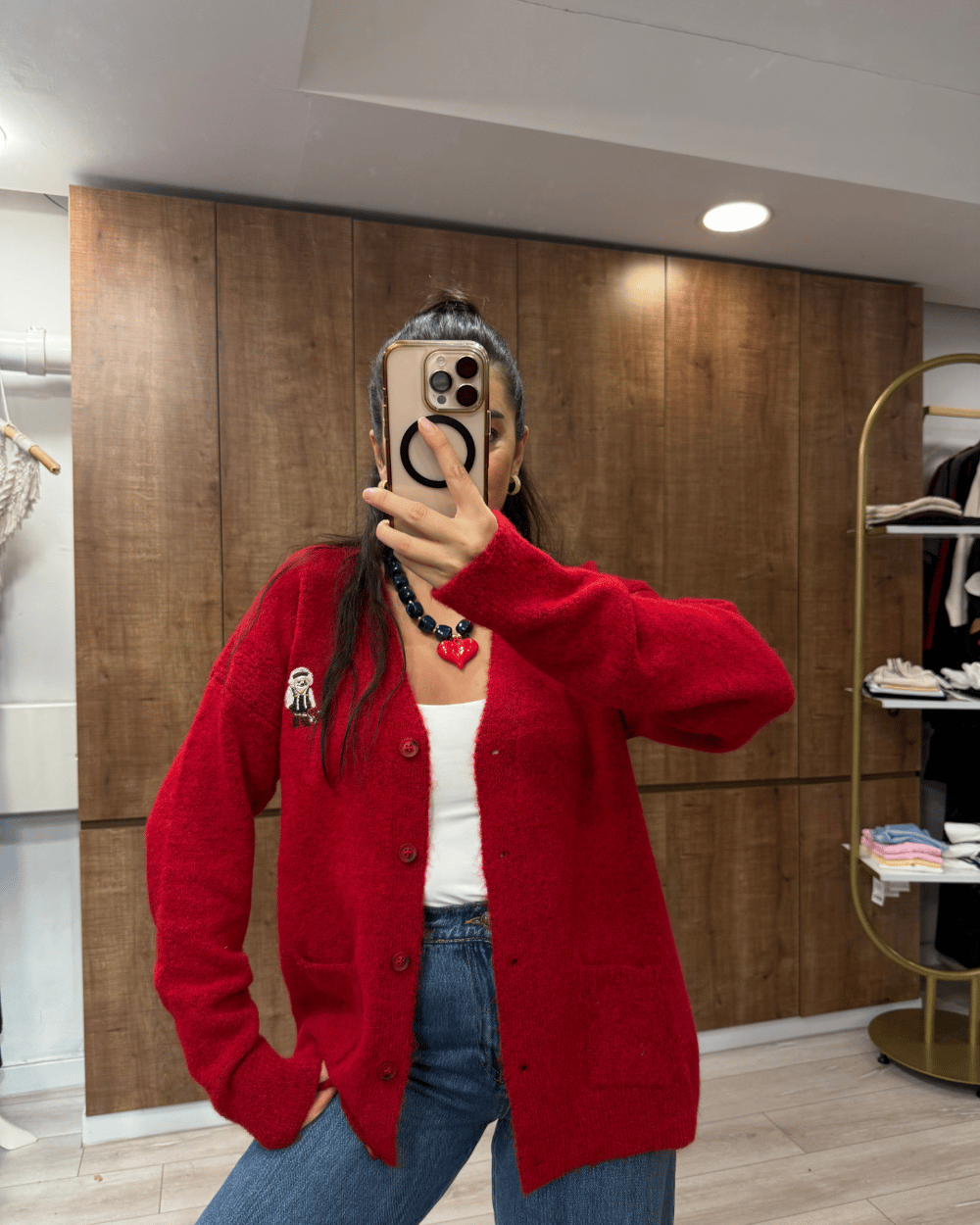 Oversize Teddy Nakış Hırka