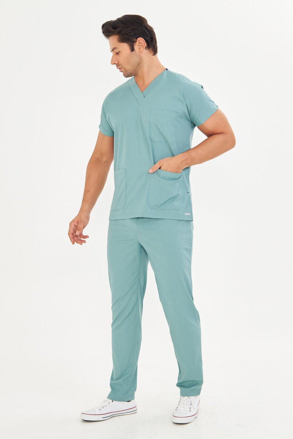 Petrol Likralı Greys Scrubs Takım