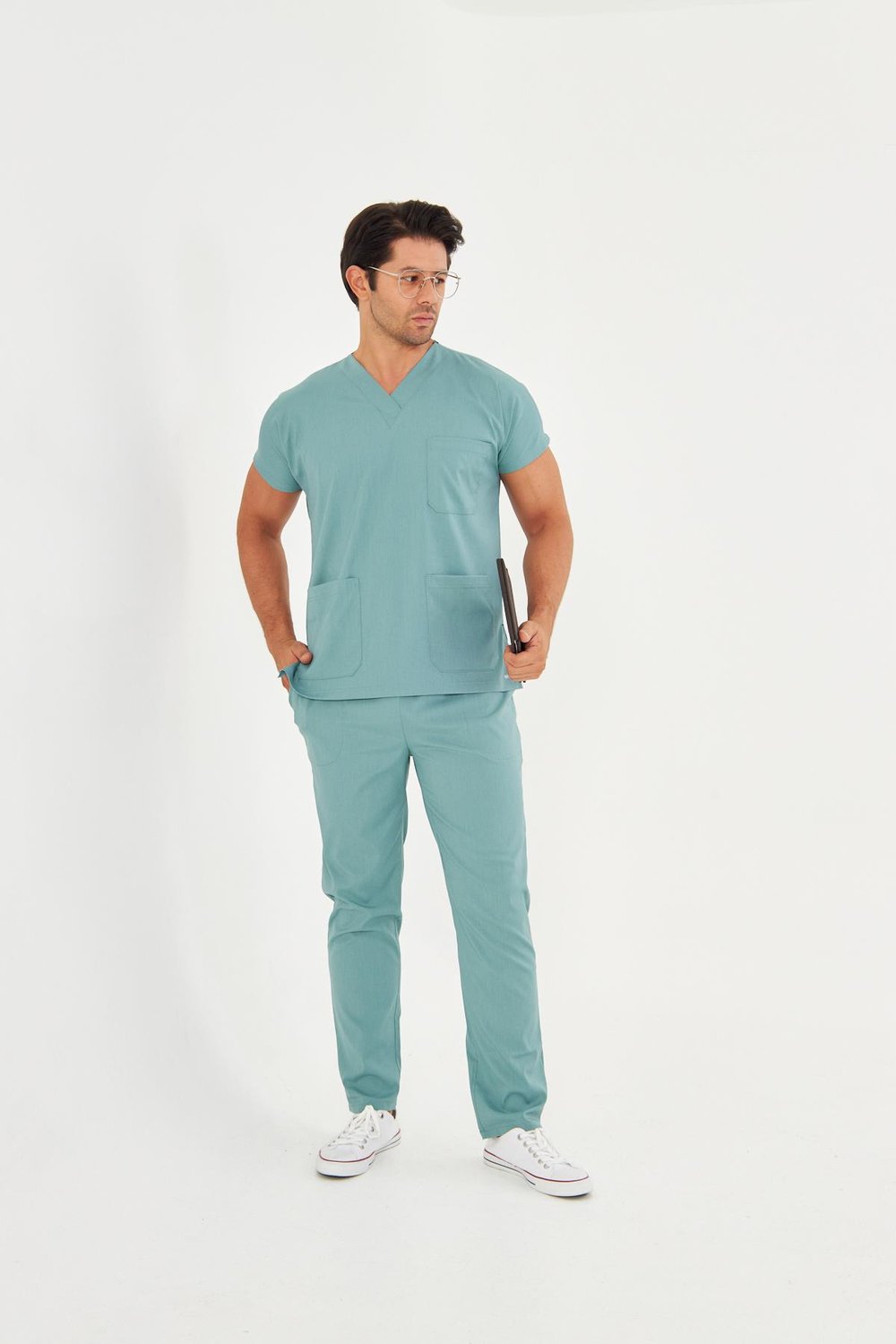 Petrol Likralı Greys Scrubs Takım