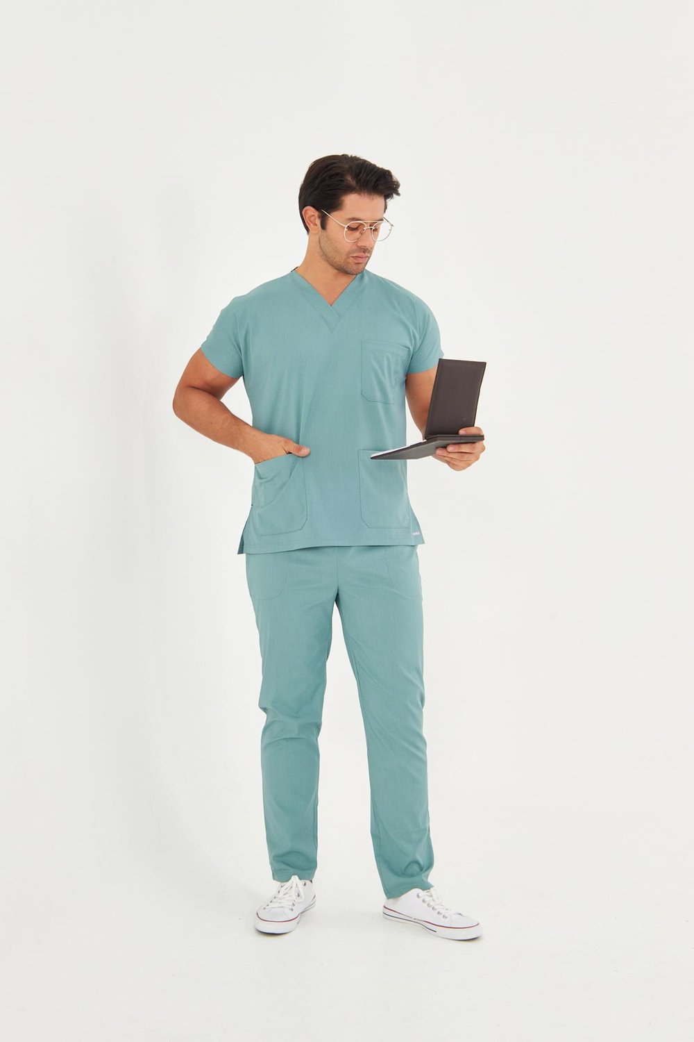 Petrol Likralı Greys Scrubs Takım