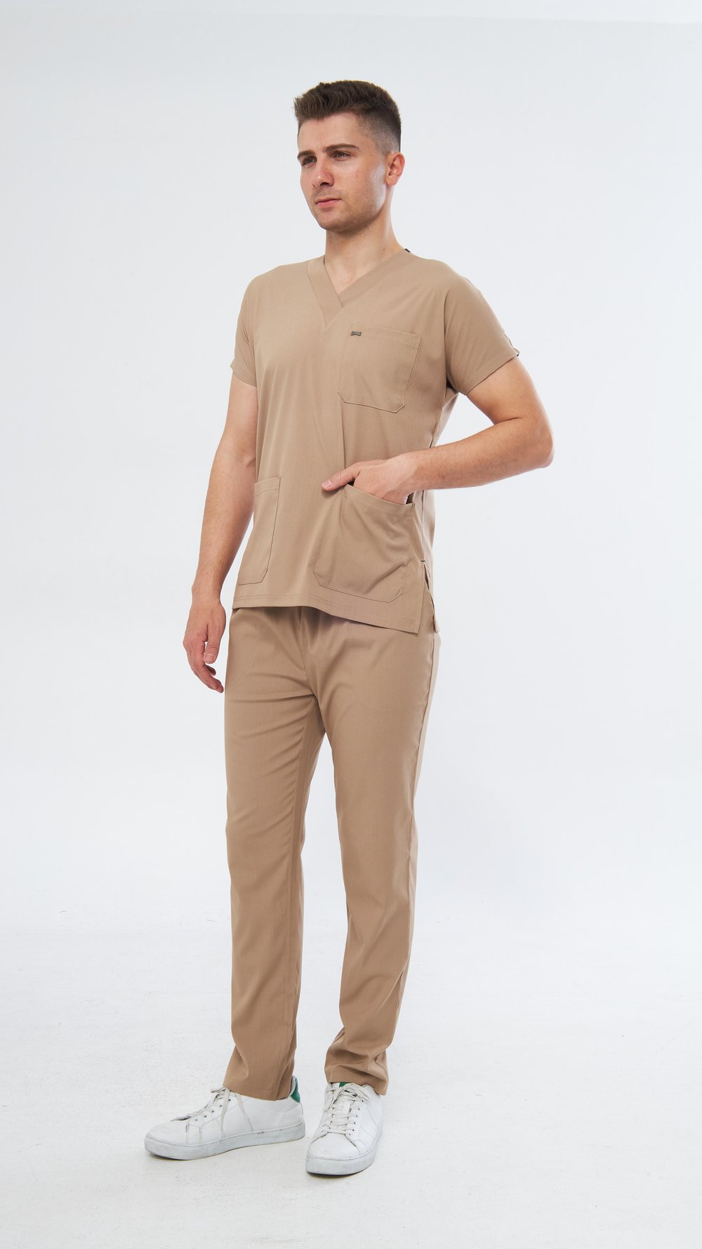 Kum Bej Likralı Greys Scrubs Takım