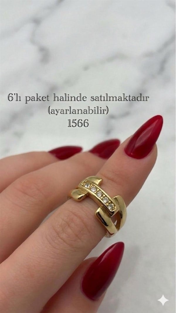 6'Lı Tasarım  Çelik Yüzük (Gold) 89