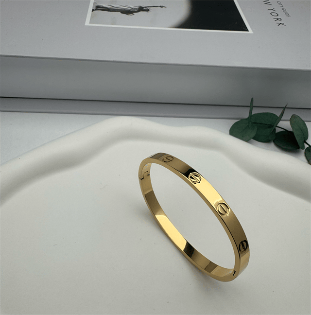 Kalın Taşsız Cartier Çelik Kelepçe (Gold )2022