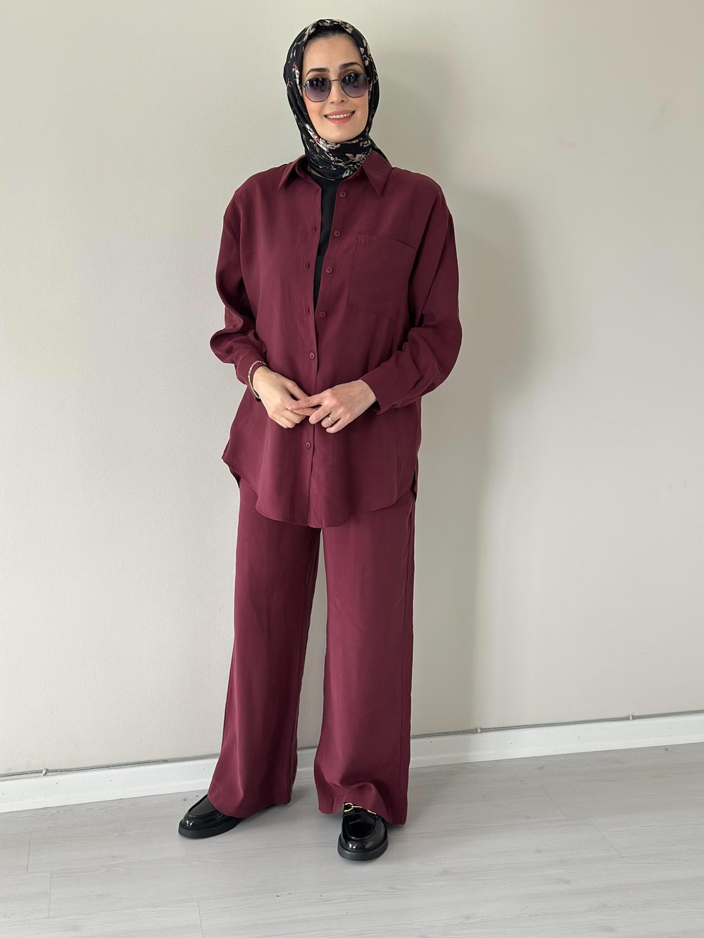 April Bordo Gömlek Pantolon Takım