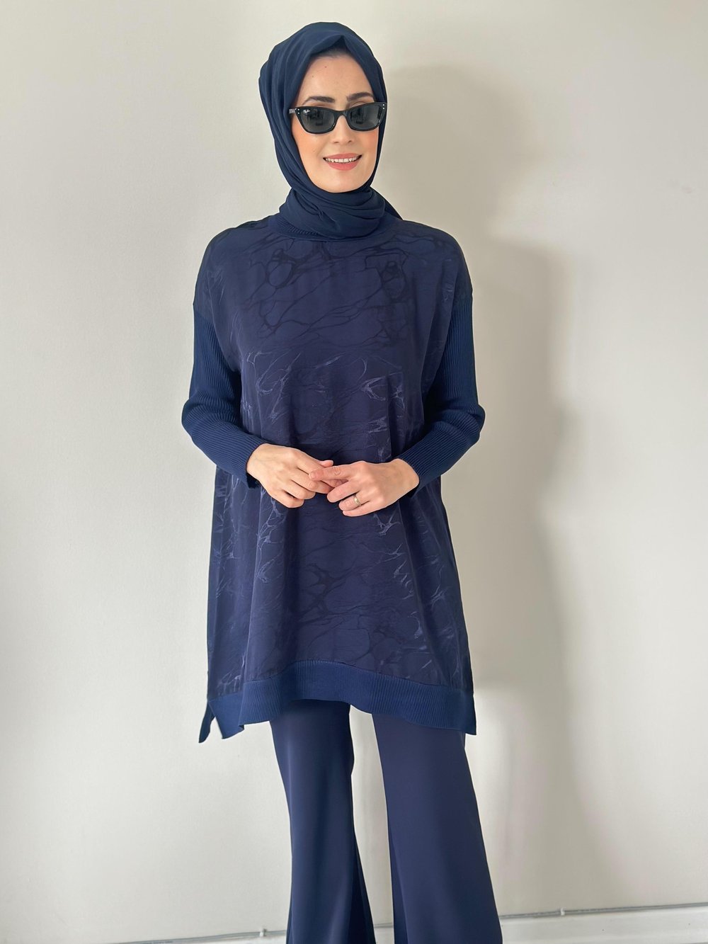 Mia Lacivert Jakarlı Triko Tunik