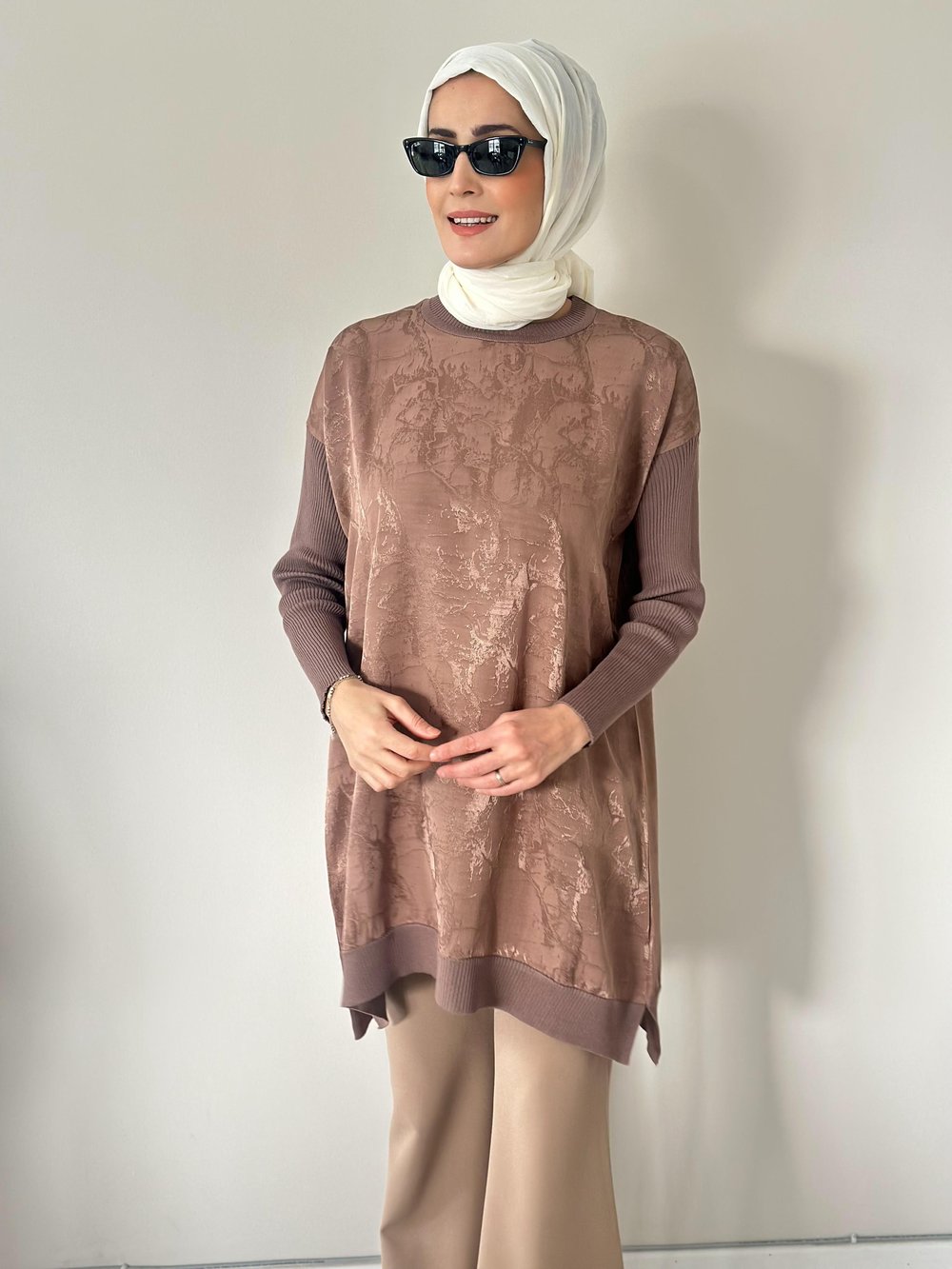 Mia Bej Jakarlı Triko Tunik