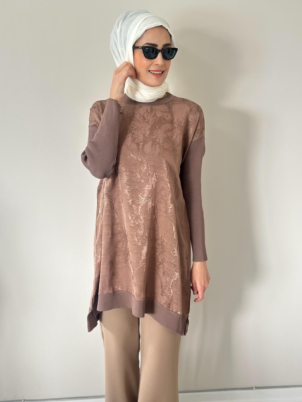 Mia Bej Jakarlı Triko Tunik