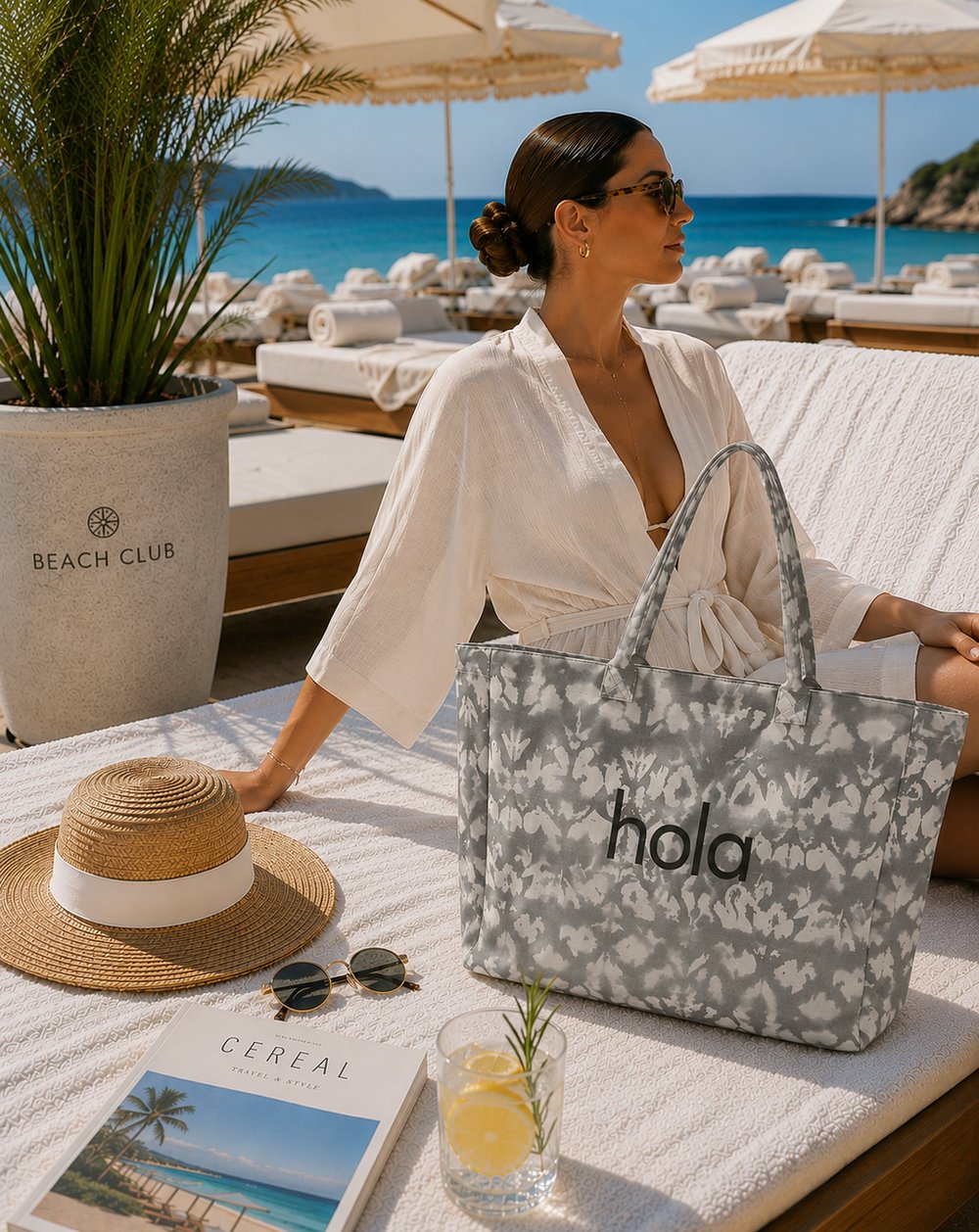 Icone Gri Degrade Baskılı Kanvas Omuz Çantası, Gri Degrade Plaj Çantası, Plaj Çantası, Beach Bag