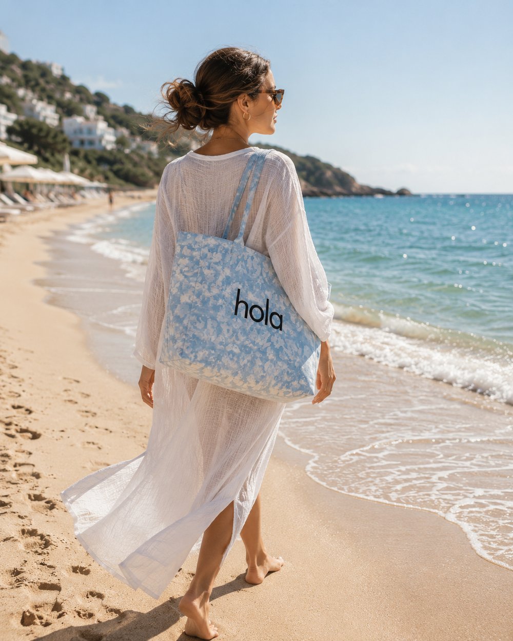 Icone Mavi Degrade Baskılı Kanvas Omuz Çantası, Degrade Plaj Çantası, Plaj Çantası, Beach Bag