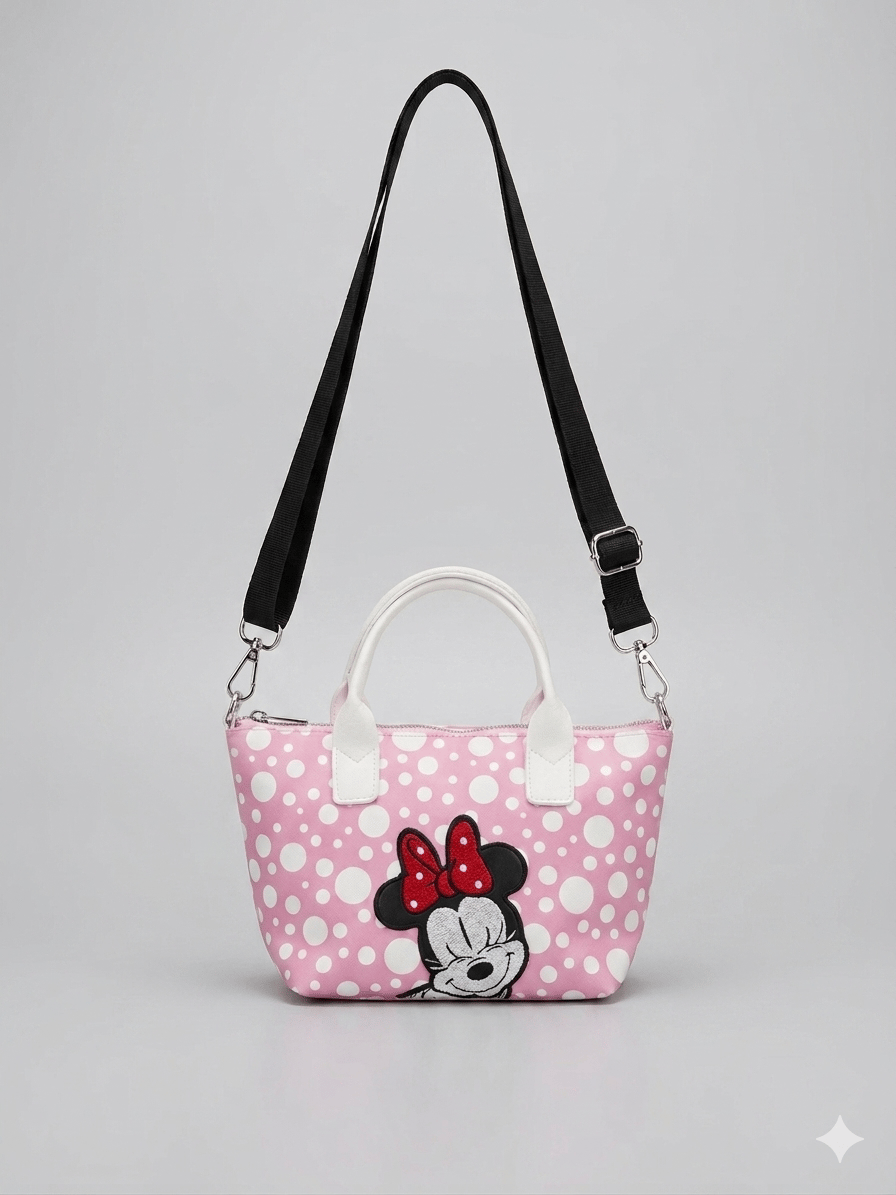 Minnie Kız Çocuk Omuz Çantası, Puantiyeli Çanta, Mini Puantiyeli Çanta