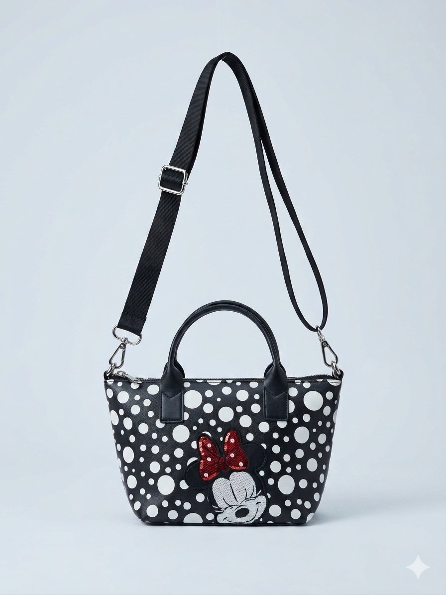 Minnie Kız Çocuk Omuz Çantası, Puantiyeli Çanta, Mini Puantiyeli Çanta