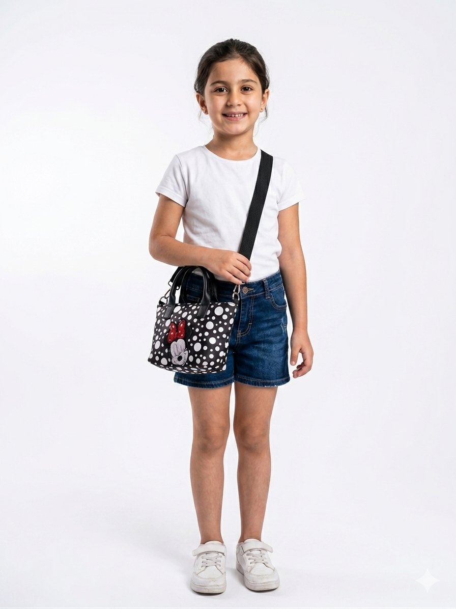 Minnie Kız Çocuk Omuz Çantası, Puantiyeli Çanta, Mini Puantiyeli Çanta