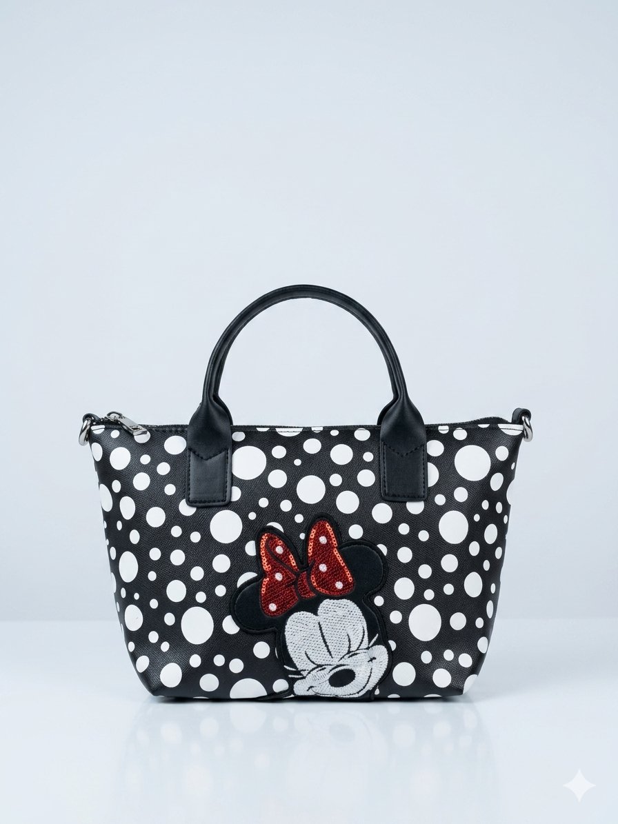Minnie Kız Çocuk Omuz Çantası, Puantiyeli Çanta, Mini Puantiyeli Çanta