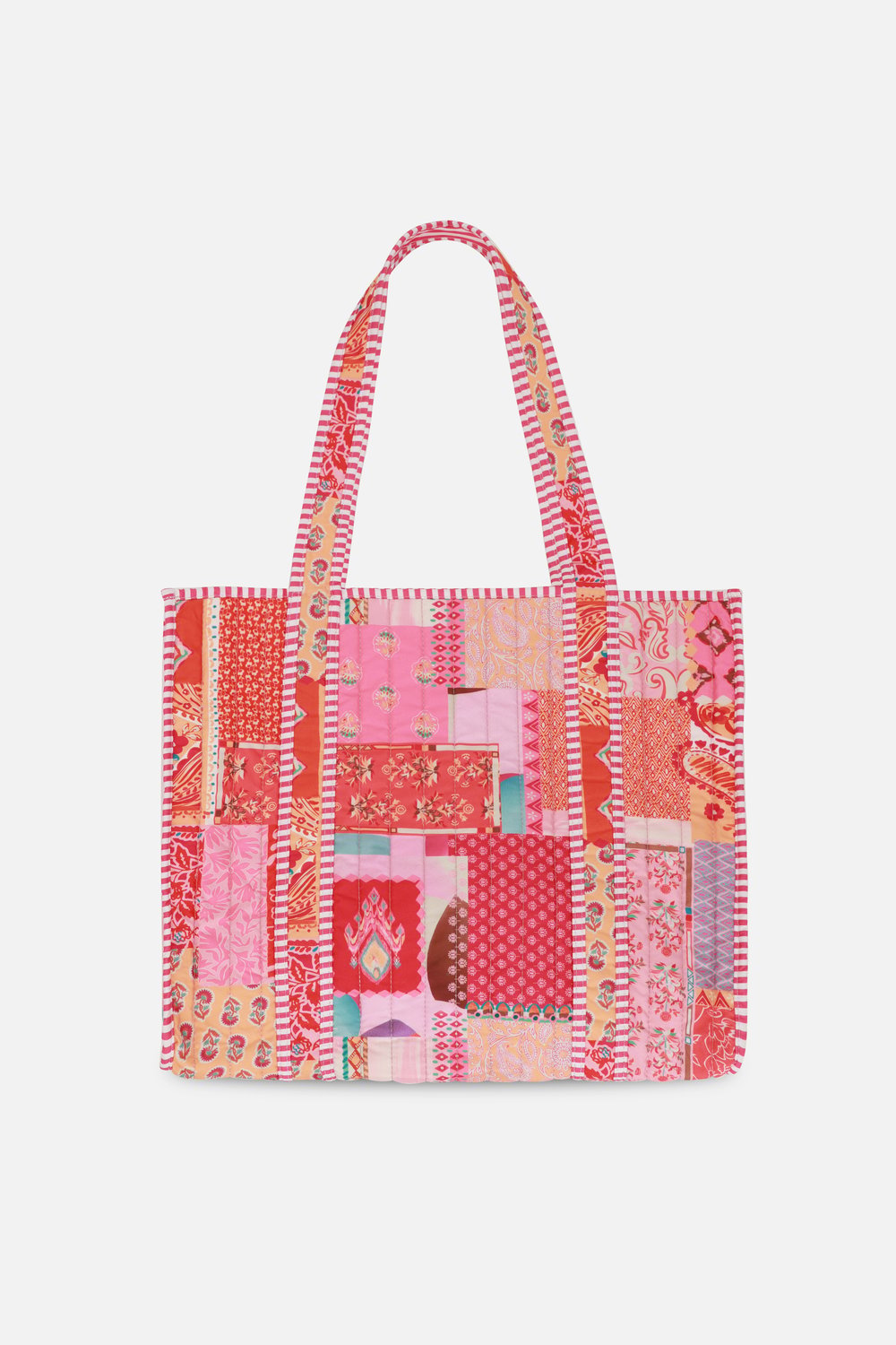Patch Baskılı Kapitoneli Plaj Çantası, İçi Çizgili Baskılı ve Cepli Shopper Çanta, Plaj Çantası