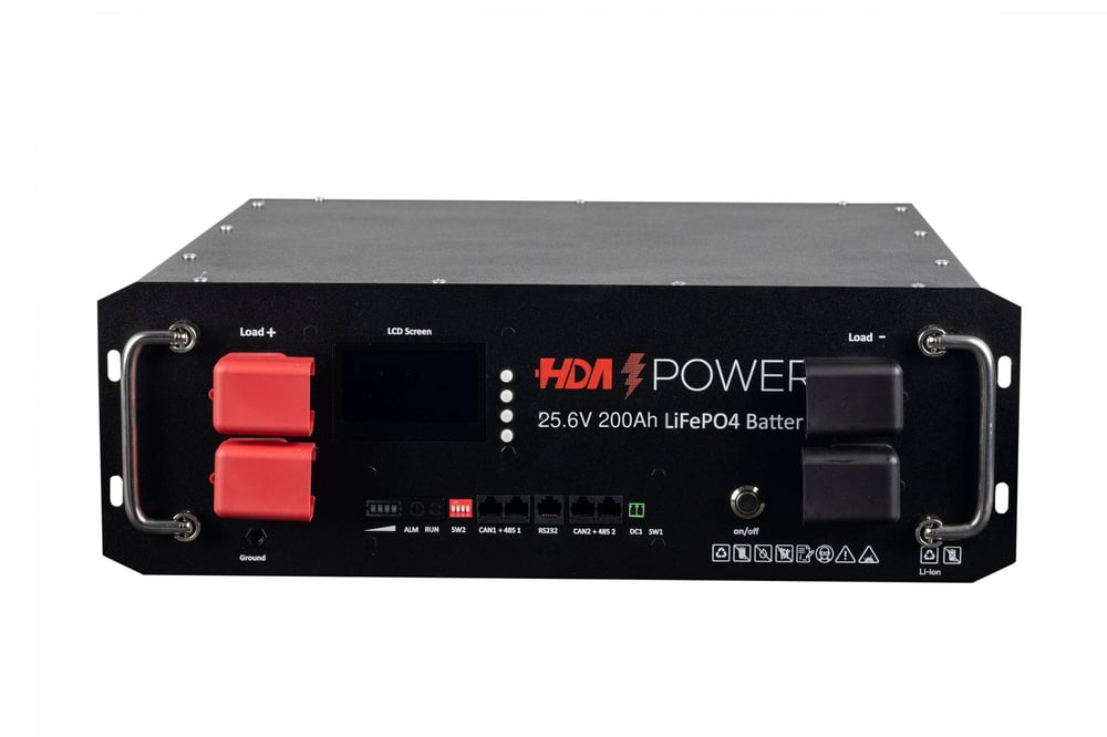 HDA POWER 25.6V 200Ah LiFePO4 Rack Tip Enerji Depolama Bataryası | 5.12kWh ESS Modülü