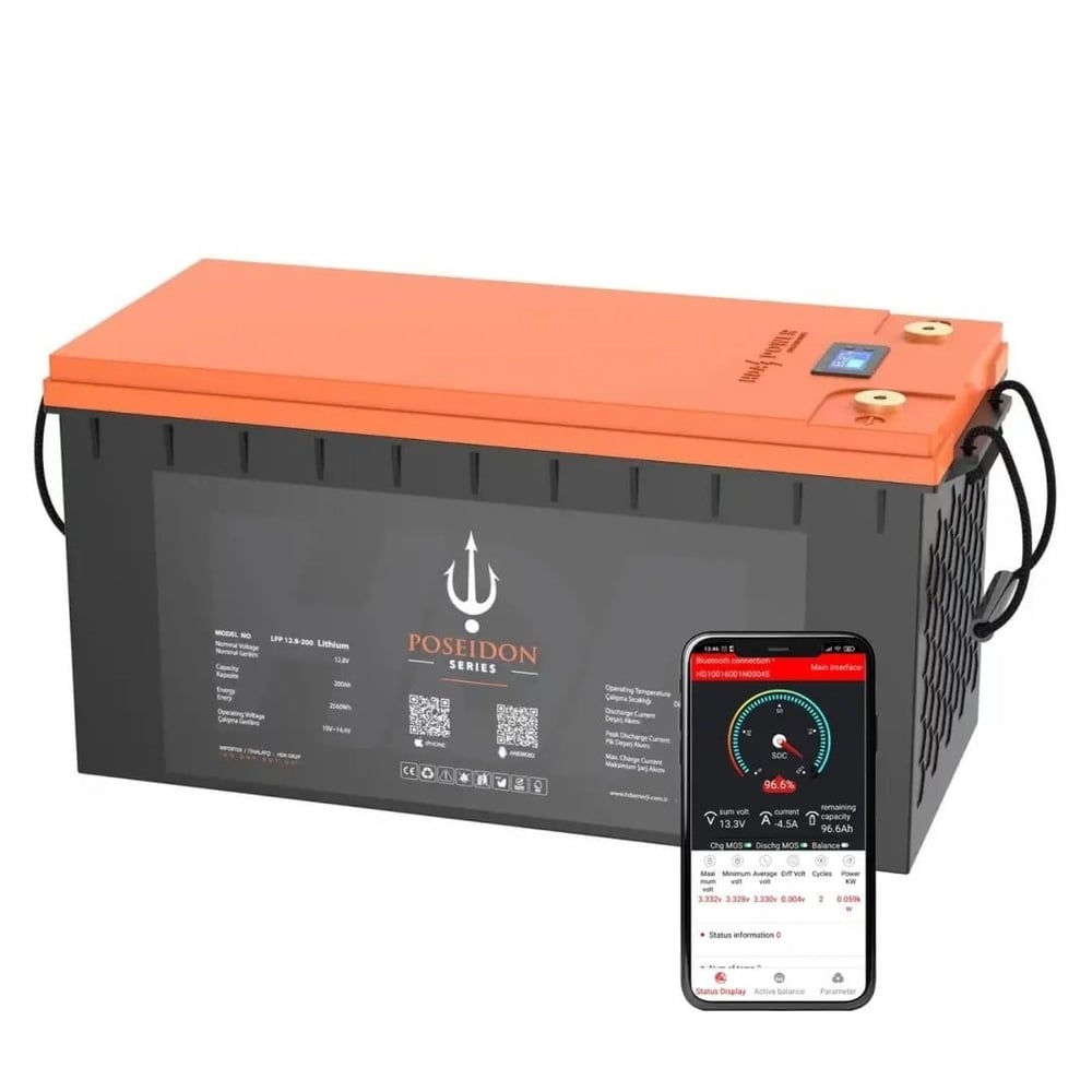 Poseidon 12.8v 200Ah LiFePO₄ Lityum Batarya – Solar / ESS / UPS Uyumlu 