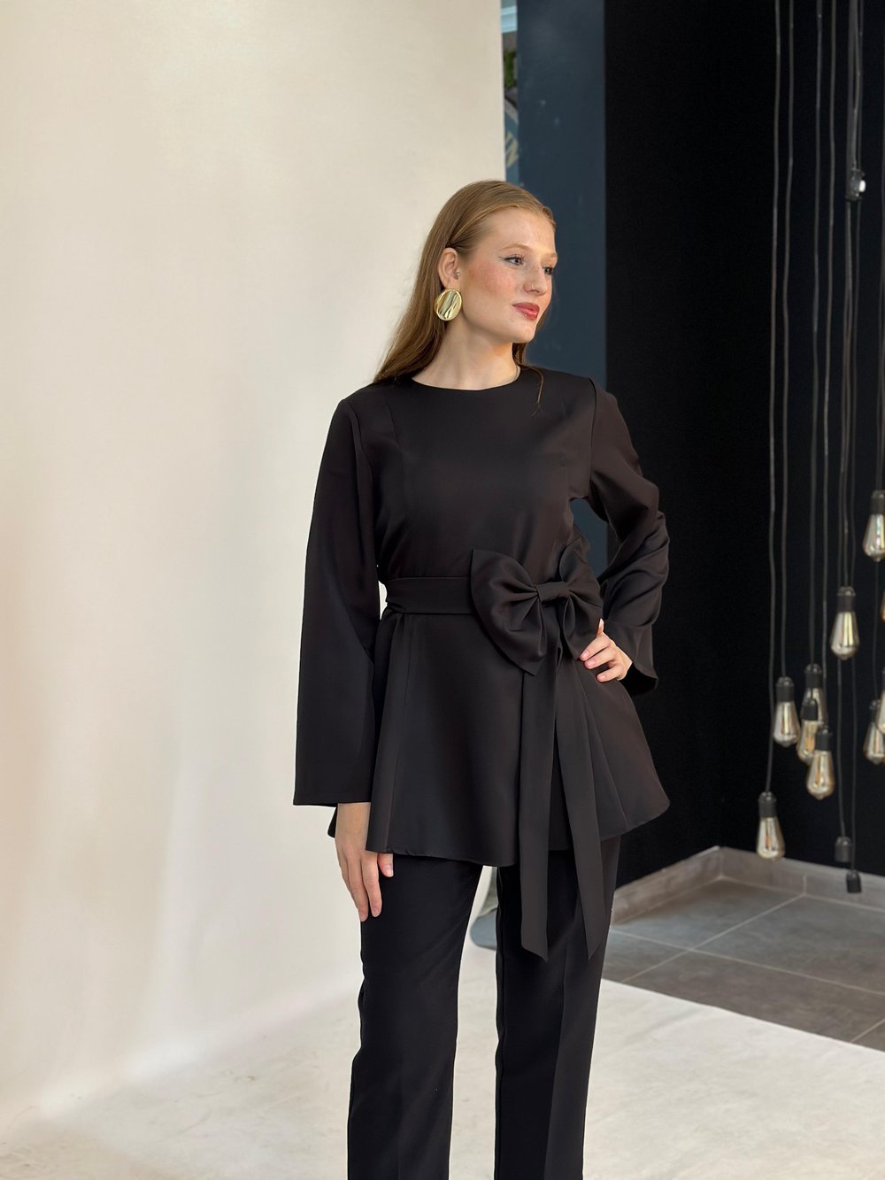 PEPLUM FİYONKLU BLUZ - BLACK 