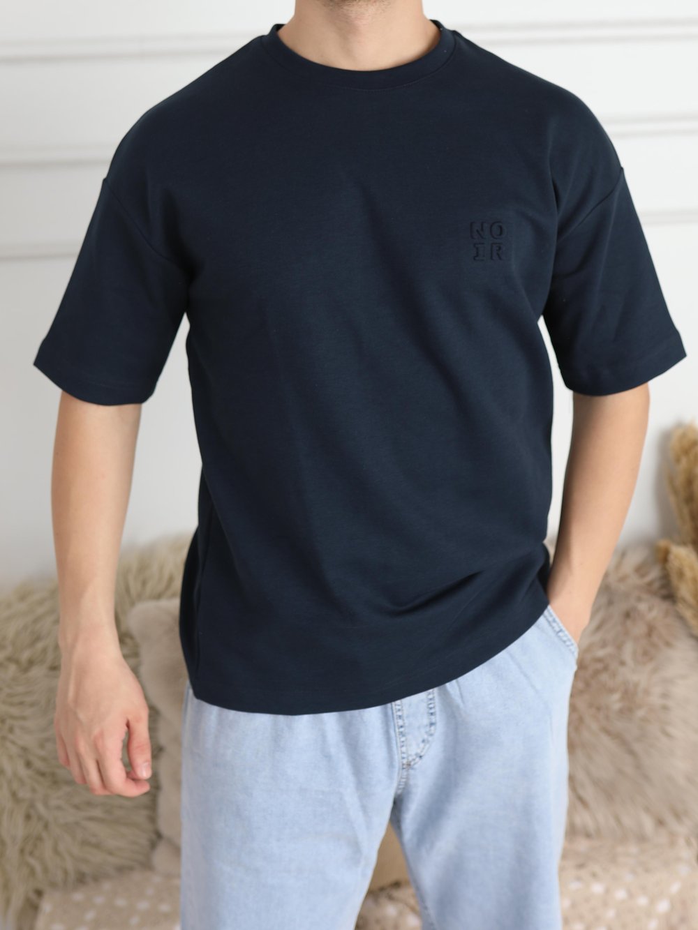 Marrakech Kabartma Baskılı Tshirt Lacivert